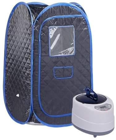 WESLNN Sauna Portatif for La Maison, Sauna À Vapeur Portatif for Tout Le Corps, Pliable, avec Cuiseur Vapeur De 2l, 1000 Watts, Spa Domestique(Black Blue Set)