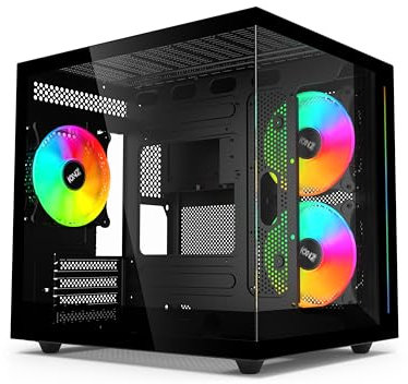 IONZ M-ATX Boîtier de jeu PC | Verre trempé Dual Dynamic Mini Lite | Comprend 3 ventilateurs ARGB de 120 mm – Noir