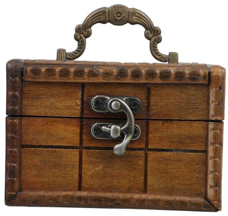QUMIIRITY Vintage Wooden Treasure Chest with Lock Small Jewelry Box Antique Chinese Style Storage for Rings and Accessories Retro Brown Wood Decorative Organizer for Home