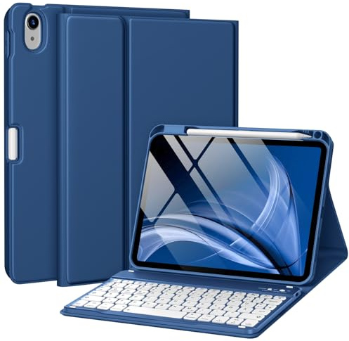 drivego Hülle mit Tastatur für iPad (A16) 11. Generation/10. Generation | Magnetische Anti-Detach Tastatur Hülle für iPad 11 Zoll 2025/10.9 Zoll 2022 mit Stifthalter, QWERTZ Keyboard, Marineblau