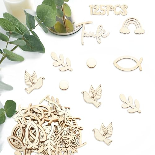 125 Stück Streudeko Taufe,Kommunion Streudeko Fische Holz Tischdeko Taufe Konfetti Holzfische Kommunion Streudeko Konfirmation Deko Firmung für Junge Mädchen Babyshowerparty Taufdeko Zubehör