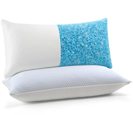 UNIKOME Kühlendes Kopfkissen 40x80CM 2er Set, Memory Foam Kissen Doppelseitiger, Cooling Pillow Kalt/Warm Abnehmbar, Blau Für Sommer/Herbst, Weiß Für Winter/Frühling, Oeko-Tex