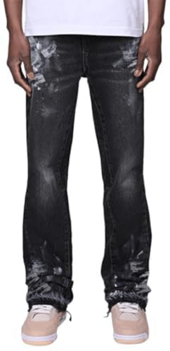 Vivoofchic Pantalones Vaqueros Acampanados para Hombre, Y2K Streetwear Holgados con diseño de Salpicaduras de Tinta y Bolsillos, Corte Bootcut Vaquero, Estilo Hip Hop, Vaquero