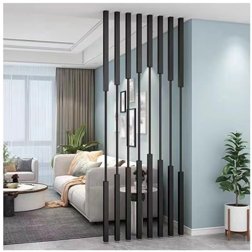 Raumteiler Sichtschutz Trennwand Stellwand Zähler Trennwand Pfosten Boden-Decke Raumteiler Metall-Lamellen, 8er Pack Wand-Trennpfosten Moderner Paravent Für Waschraum Treppenhaus Innenbereich(Black,10