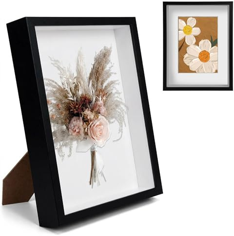 GWAEPU 3D Bilderrahmen zum Befüllen: 3D Tief Objektrahmen A4 Schattenbox mit Transparente Glasfenster für Medaillen Blumen Foto Erinnerungsstücke DIY Kunstwerke (Schwarz)