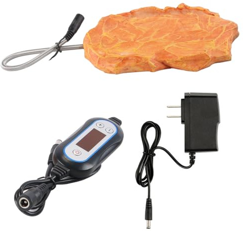 Gorise Reptile Heat Rock with Feeding Trough Heat Rock for Bearded Dragon Temperature Adjustment, for Bearded Dragon, Lizard, Snake, Turtle, Leopard Gecko