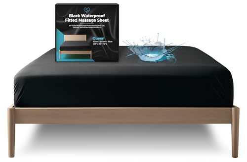 Coprimaterasso Impermeabile Queen con Angoli Profondi 35cm, Nero | Protegge da olio da massaggio, acqua e silicone. Antimacchia, silenzioso, anallergico, lavabile in lavatrice. Nuru