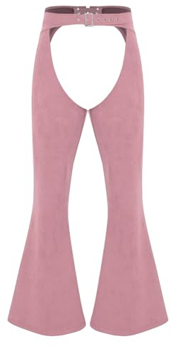 ranrann Women's Mens Faux Seude Cowgirl Pants Cowboys Chaps Fancy Dress Hollow Out Bell Bottom Long Trousers for Halloween