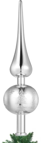Christbaumspitze Silber,9 Zoll Baumspitze Silber Kunststoff Vintage Weihnachtsbaumspitze für Weihnachten Partys Heimdekoration Büros Geschäften Hotels
