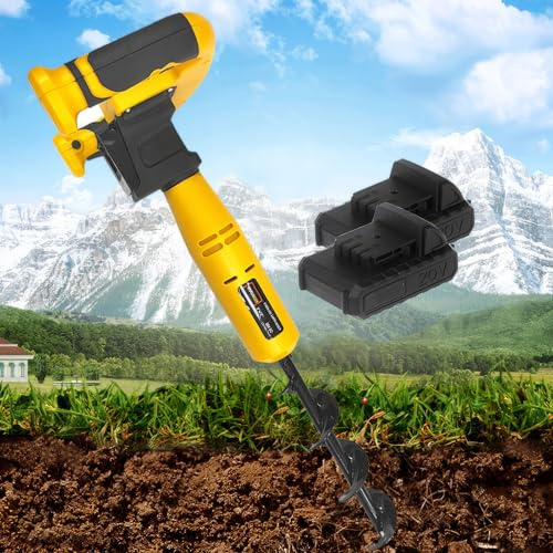 Excavadora de agujeros de barrena inalámbrica, broca eléctrica de jardín para vallas, diseño en espiral de 30 x 8 cm, incluye 2 baterías de 2 AH, herramienta esencial de jardinería