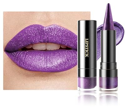 Rouge a Levre Pailleté Métallique, Violet Foncé Rouge a Levre Longue Tenue | Paillette Rouge a Levre Sans Transfert, Lip Stain Waterproof Highly Pigmented, 2 In 1 Crayon a Levre Fard a Paupiere