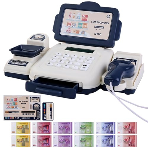 Jeorywoet Caisse enregistreuse Jouet avec Scanner, Fonction Calculatrice, Caisse enregistreuse pour Enfants avec Carte de crédit, de Courses éducative