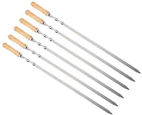 FLEXMAN Lot de 6 Brochettes de Kebab Réutilisables en Acier Inoxydable avec Poignée Ergonomique, Brochettes Plates, Outils de Cuisson pour Barbecue, Crevettes, Poulet, Fruits
