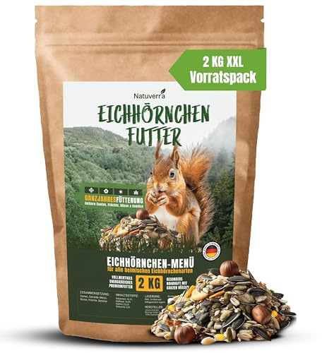 Natuverra Menu di scoiattolo, 2 kg, mix premium di semi, cereali, noci, frutta e verdura, ricco di proteine ed energia, cibo tutto l'anno per scoiattoli e scoiattoli, richiudibile