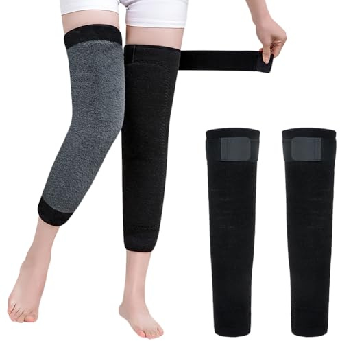 Scaldamuscoli da uomo e da donna, spessi e lunghi, invernali, foderati in caldo pile, ginocchiere, supporto a compressione, antivento, con cinghia regolabile, per sci, ciclismo, corsa, yoga, Lungo