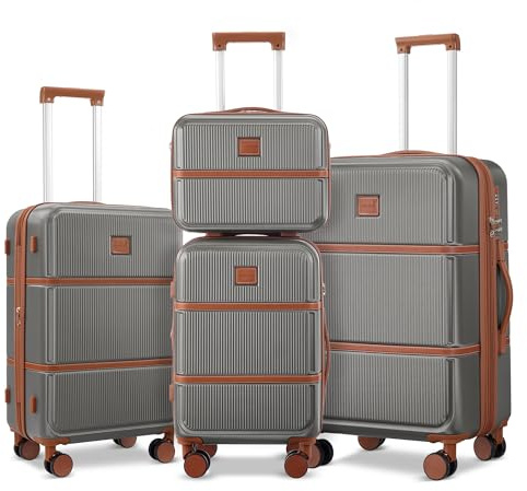 Suitour Expandable 4-Piece Luggage Set (14 19 23 27) ABS Hardside Suitcase Sets with Spinner Wheels Checked Luggage Travel Suitcase