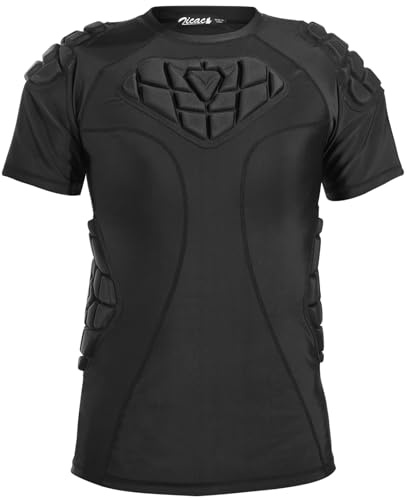 Zicac Youth Football Padded Shirt 6-Pads Padded Compression Shirt Protective Gear Sports Rash Guards for Football Rugby Baseball