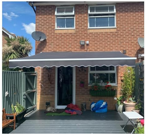 GHFXSCV Waterproof Patio Canopy 6x3m, Retractable Sunshade for Windows, Doors, and Terraces, Dark Grey Polyester Fabric, UV Protection, Outdoor Shade Solution