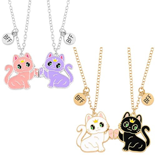 KFSCIP BFF Necklace for 2 Girls, Best Friend Necklace Set, Friendship Necklace for Two, Cat Themed Kids Jewellery, Girls Matching Jewellery Set, BFF Necklace Pair, Friendship Gift for Girls