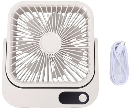 Naroote Ventilador de Escritorio Portátil, Ventilador de Escritorio Recargable USB ABS con Pantalla LED, 5 Velocidades, Rotación 360, 5000 MAh, para Uso en Mesa de Viaje en Casa o Oficina