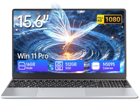 Portátile 15.6, Celeron N5095, Ordenador Portatil 16GB RAM 512GB SSD, Win 11 PC Portatil Desbloqueo Huellas Dactilares+Teclado Retroiluminado, 180°Opening and Closing Pantalla, Mini-HDMI+USB3.0