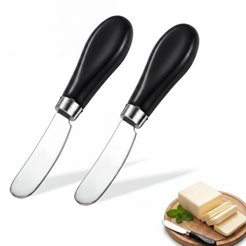 Homzixt 2Pack Ceramic Handle Stainless Steel Butter Knife, Dishwasher Safe | Butter Spreader Knife Set for Kitchen, Cold Butter, Jam, Soft & Hard Cheese (black)