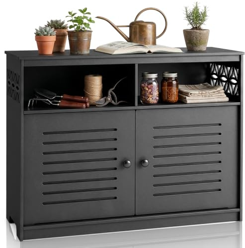 BreezTerra Gartenschrank mit Staufächern, Gartenschrank wetterfest Outdoor, 107 x 39 x 80 cm, Hochwertiges PVC-Material, Leicht zu pflegen und zu reinigen, Schwarz