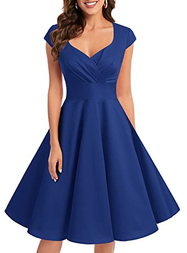 bbonlinedress Women's 50s 60s A Line Rockabilly Dress Cap Sleeve Vintage Swing Partydress
