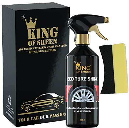 King of Sheen Eco Tyre Shine,Tyre Black and Applicator Sponge, Effortlessly Enhance the Appearance of your Wheels, 500ml
