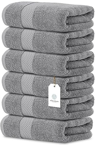 White Classic Luxury Light Gray Hand Towels - Soft 100% Turkish Cotton | Highly Absorbent Hotel spa Bathroom Towel Collection | 16x30 Inch | Set of 6