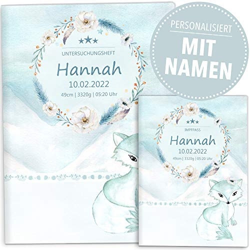 OLGS U-Heft und Impfpasshülle Set | Nordpol | Untersuchungsheft Hülle & Impfpass Hülle | personalisierte Geschenke Baby | Babygeschenke zur Geburt (U-Heft Set 2-teilig personalisiert, Fuchs)