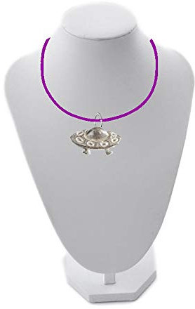 Soucoupe volante UFO FT22 2,5 x 1,7 cm en étain anglais sur collier de 45,7 cm Violet