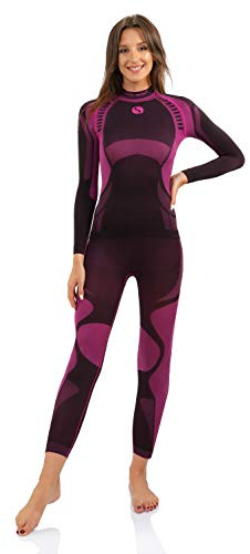 sesto senso Damen Funktionsunterwäsche Set Langarm Shirt Lange Unterhose Sportunterwäsche Thermoaktiv M Rosa Set