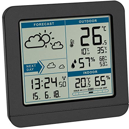 TFA Dostmann Sky 35.1152 Funk-Wetterstation mit Außensensor, Wettervorhersage und Funkuhr (schwarz mit Batterien)