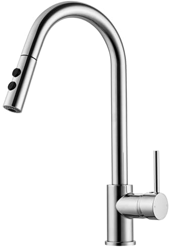 Hapilife Kitchen Taps with Pull Out Spray Chrome Single Lever Kitchen Sink Mixer Tap Monobloc Pull Down Mixer Taps for Kitchens with Dual Function Sprayer Single Handle Mono Convenient Faucet