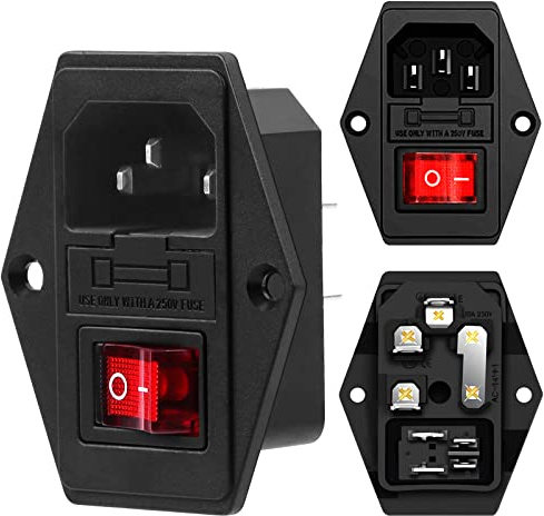 QLOUNI 3 Stück Kaltgeräte Einbau-Stecker 220-250V/ 10A Audio Kaltgeräte-Buchse Einbau Kupplung inkl. Sicherung Kaltgeräte Einbau-Buchse C14 mit Schalter