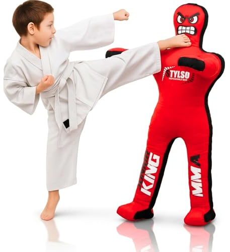 Un-Filled Wrestling Dummy for Kids – Youth Grappling Dummies BJJ, MMA, Jiu Jitsu & Judo Training Partner – Durable Martial Arts Practice Buddy (Red, 4ft / 48 Inches)