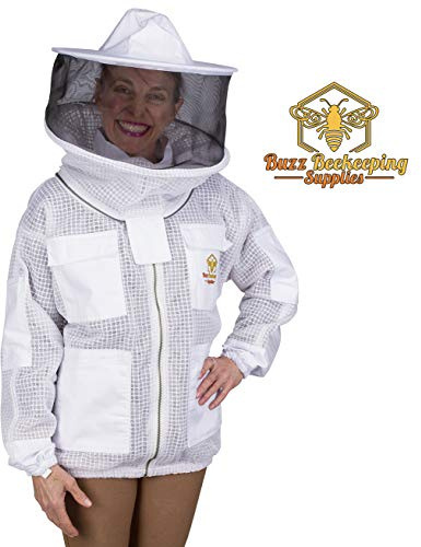Ventilated Beekeeping Jacket and Bee Family Stickers - YKK Metal Zippers - Men & Women - TOTAL PROTECTION - Self-Supporting Round Veil for Beekeepers - Easily Take On & Off - 5 Pockets (X-Small)