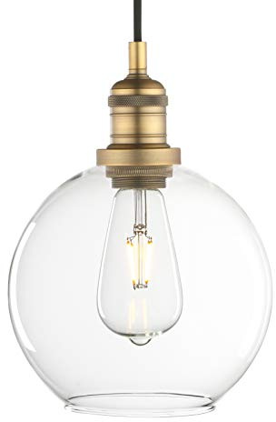 Phansthy Pendelleuchte Vintage Industrie Hängeleuchte Hängelampe Lampe Kronleuchter aus Kugel Klar Glas E27 Lampenfassung Deckenleuchte für Küche Keller Wohnzimmer(antike Farbe)