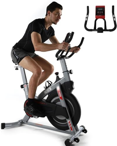 ISE Heimtrainer Fahrrad - Leises Ergometer Fahrrad mit Magnetwiderstand & Transparenter Kettenabdeckung | Stabiles Indoor Cycle Bike mit 8kg Schwungrad & LCD-Monitor | Fitnessbike für Zuhause