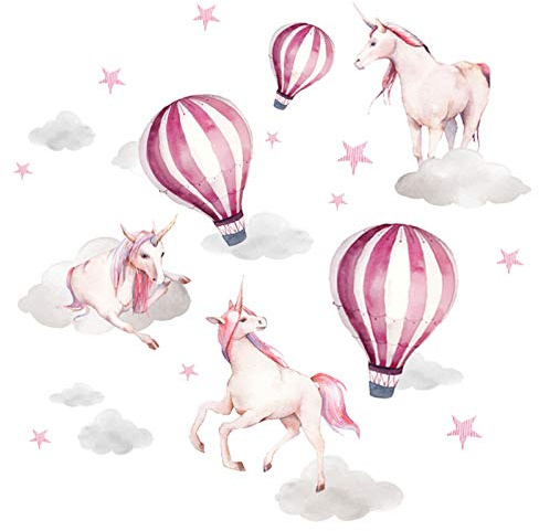 Little Deco Wandtattoo Heißluftballons & Einhörner DL530 S - 68 x 42 cm (BxH)
