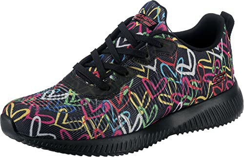 Skechers Bobs Squad Starry Love- Tenis para Mujer, Tejido Negro y multidiseño, 38 EU