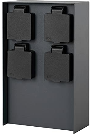 Grafner Edelstahl Design Gartensteckdose mit 4 Steckdosen, IP44, eckig, anthrazit, KEIN ROST – Pulver-Beschichtung, klein und schmal, Energiesäule Mehrfach Metall Außen Steckdose 2-Fach schwarz