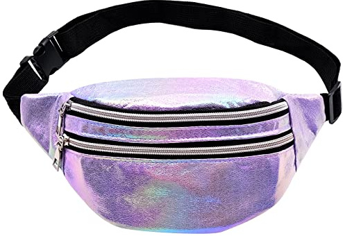 AMJKEJI Sac de Taille holographique, Violet, Banane Sport, Voyage étanche, Tendance pour Femme la Course, randonnée et Les activités Plein air, Lilas