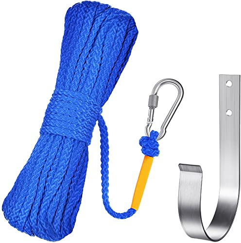 Shappy 15 M/50 Ft Hollow Braided Polypropylene Rope Heaving Line with Spring Hook for Ring Buoy Bracket Pool Life Preserver Ring Rope(Blue)