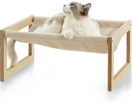 FUKUMARU Katzenbett und Hundebett Erhöht, Groß und Atmungsaktiv, aus Hochwertigem Birkensperrholz, 53B x 42L x 25H cm - Ideal für Katzen und Kleine Hunde