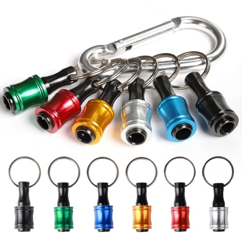 katerk 6 pcs 1/4 inch Hex Shank Aluminum Alloy Screwdriver Bits Holder, Light-weight Quick-change Extension Bar Keychain Drill Screw Adapter Change Portable (With Silver Carabiner)