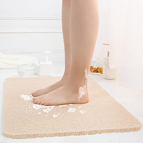 LY4U Duschmatte PVC rutschfest Luffa Quadratische Badematte Maschinenwaschbar für Duschkabine Badewanne 60x60cm Beige