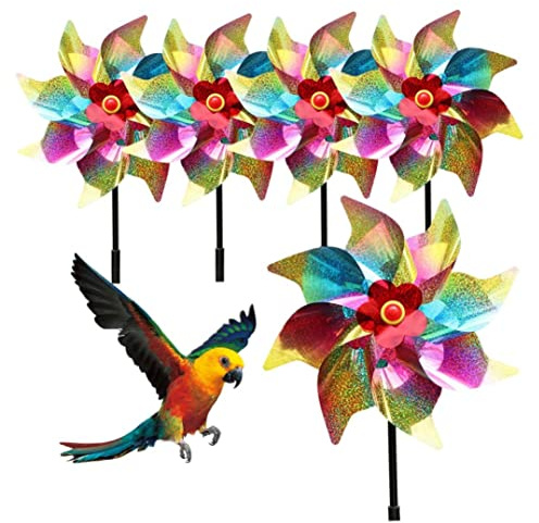 Obelunrp Moulin à Vent de Jardin, 5pcs 24 cm Roues de Broche réfléchissantes Scintillantes, pinweels Arc-en-Ciel d'oiseau Effrayant, pino à Vent de Paysage de Jardin pour décoration de Jardin