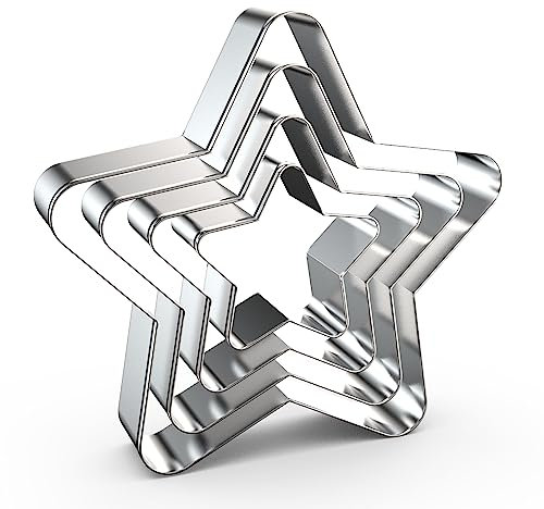 QAAQS Sternen Ausstechformen-Set - 4 Stück, 12,7 cm, 10,2 cm, 7,6 cm, 5,1 cm - Edelstahl
